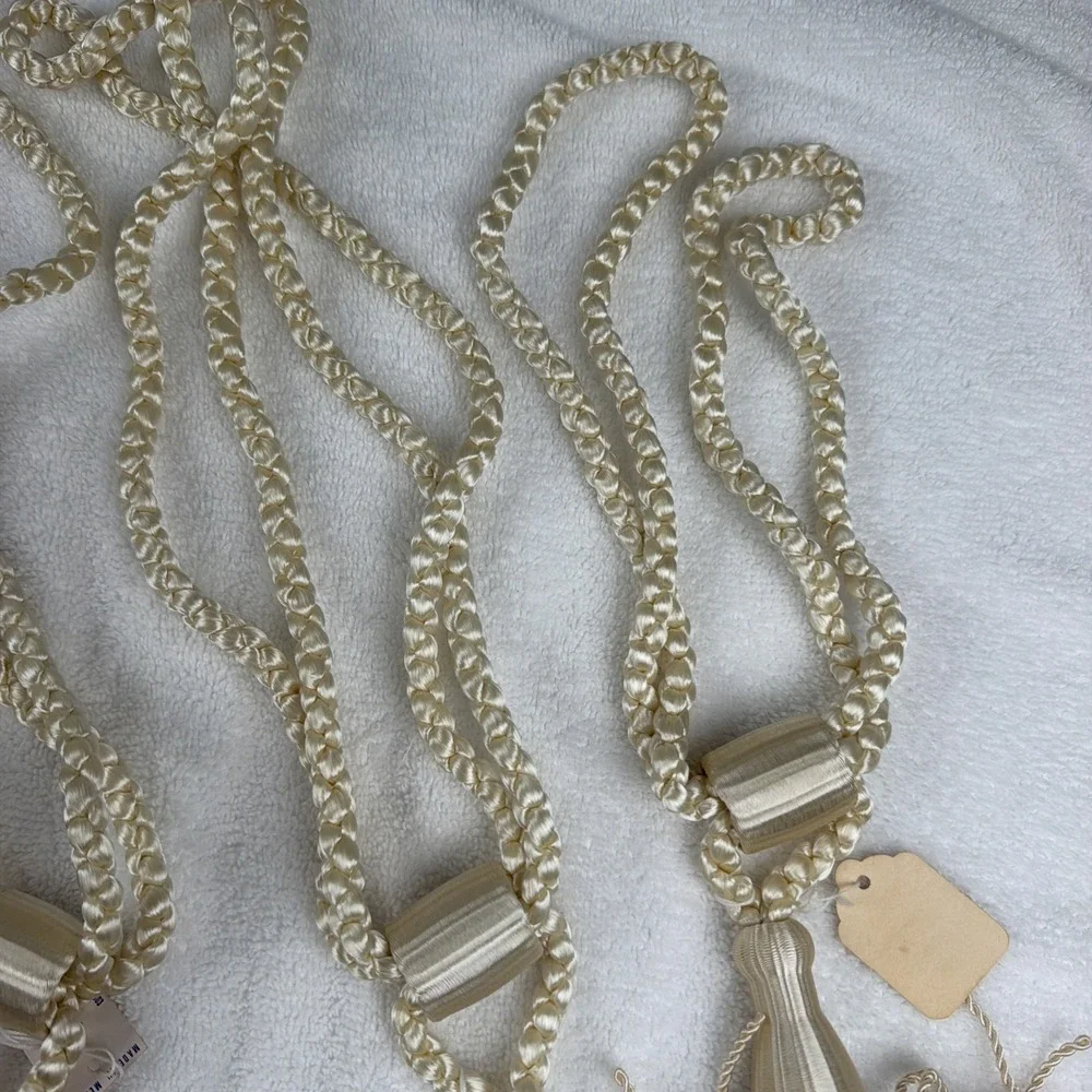 Lot Of 5 Ivory Curtain Tie Backs With Tassels Shiny/glossy Look Boho Rope Twist